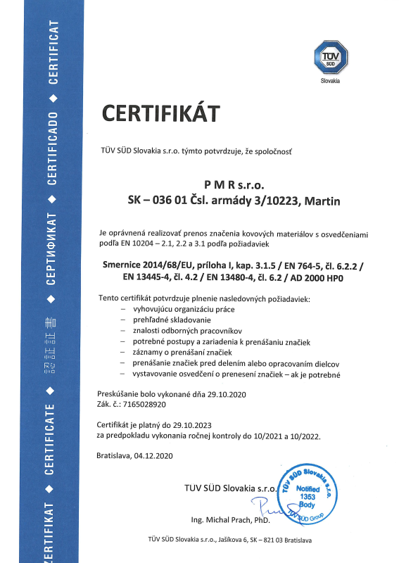Certifikát kvality ISO9001 pre rok 2015 Slovensky